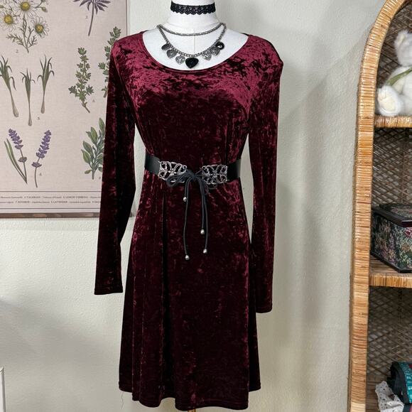 Vintage 90s Red Velvet Dress Whimsigoth Witchy Vampire Romantic Goth Grunge S M - Picture 1 of 5